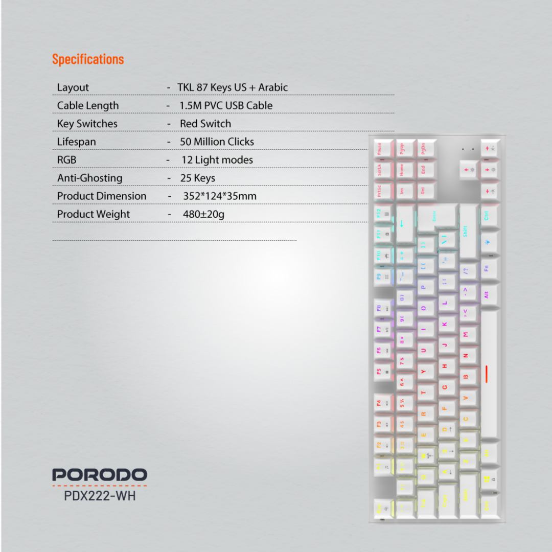 Porodo Gaming TKL Mechanical Keyboard PDX222 - Image 2